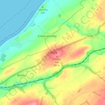 Topografisk kort Crosby, højde, terræn