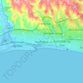 Topografisk kort Southwick, højde, terræn