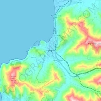 Topografisk kort Agropoli, højde, terræn