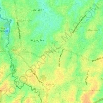 Topografisk kort Jatimakmur, højde, terræn