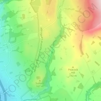 Topografisk kort Calder Vale, højde, terræn