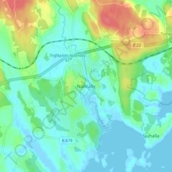 Topografisk kort Nättraby, højde, terræn