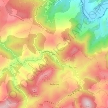 Topografisk kort Rigols, højde, terræn
