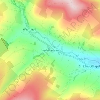Topografisk kort Ireshopeburn, højde, terræn