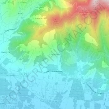 Topografisk kort Case Vecchie, højde, terræn