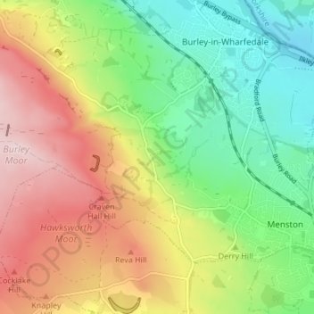 Topografisk kort Burley Woodhead, højde, terræn