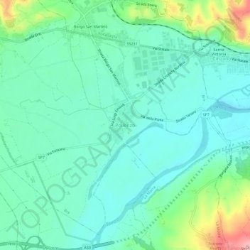 Topografisk kort Pollenzo, højde, terræn