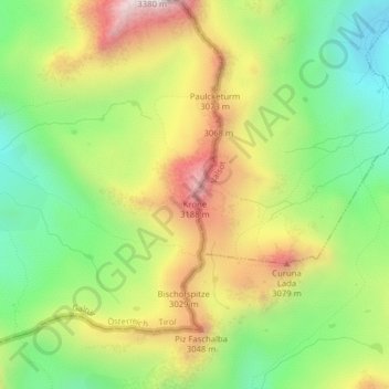Topografisk kort Krone, højde, terræn