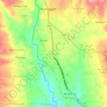Topografisk kort Badran, højde, terræn