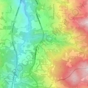 Topografisk kort Pian Del Voglio, højde, terræn