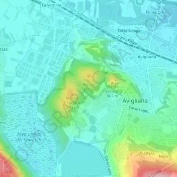 Topografisk kort Pera Piana, højde, terræn