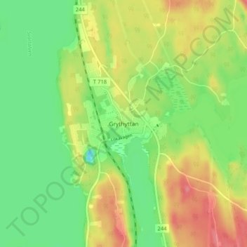 Topografisk kort Grythyttan, højde, terræn