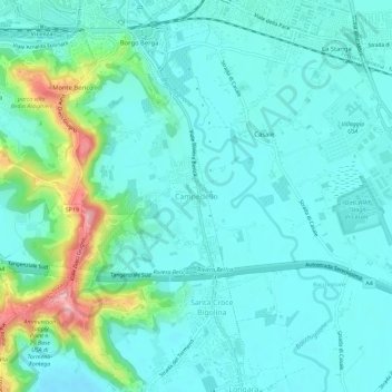 Topografisk kort Campedello, højde, terræn