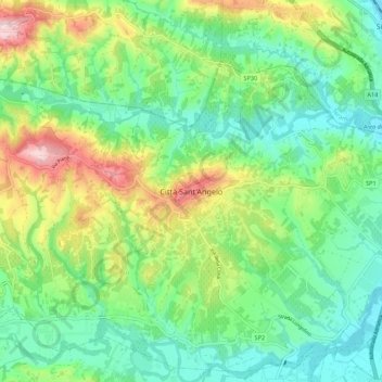 Topografisk kort Città Sant'Angelo, højde, terræn
