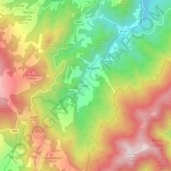 Topografisk kort Rigo, højde, terræn