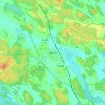 Topografisk kort Bettna, højde, terræn