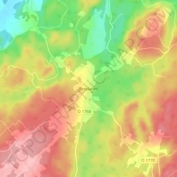 Topografisk kort Bredared, højde, terræn