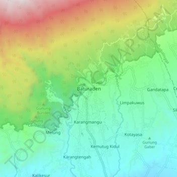 Topografisk kort Baturaden, højde, terræn