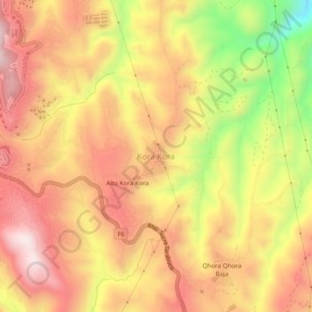 Topografisk kort Kora Kora, højde, terræn
