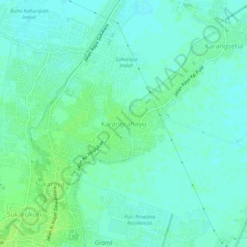 Topografisk kort Karangrahayu, højde, terræn