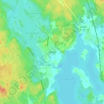 Topografisk kort Virsbo, højde, terræn
