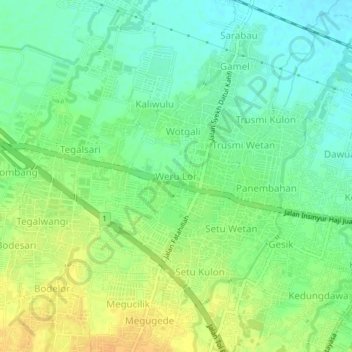 Topografisk kort Weru Lor, højde, terræn