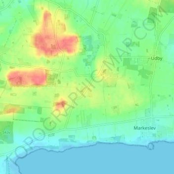 Topografisk kort Hørby Huse, højde, terræn