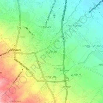Topografisk kort Jogosari, højde, terræn