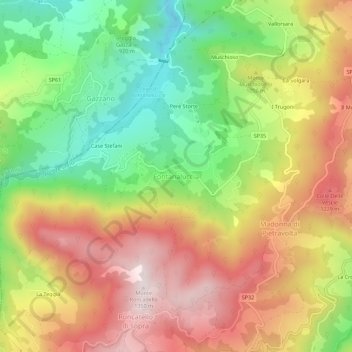 Topografisk kort Fontanaluccia, højde, terræn