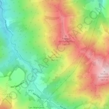 Topografisk kort Sasso Nero, højde, terræn