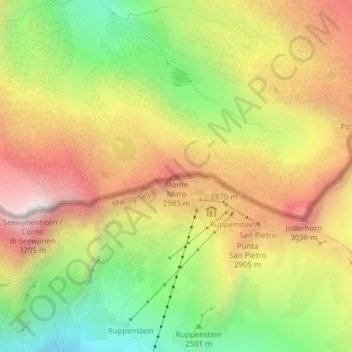 Topografisk kort Monte Moro, højde, terræn