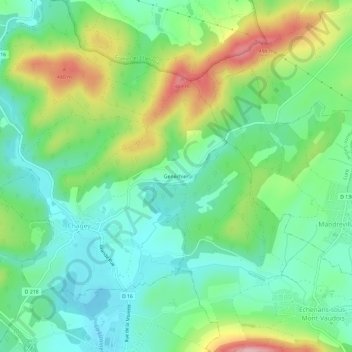 Topografisk kort Genéchier, højde, terræn