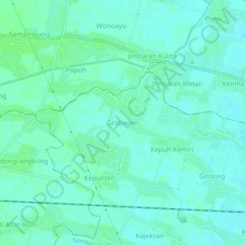 Topografisk kort Grabagan, højde, terræn