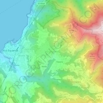 Topografisk kort Massaquano, højde, terræn