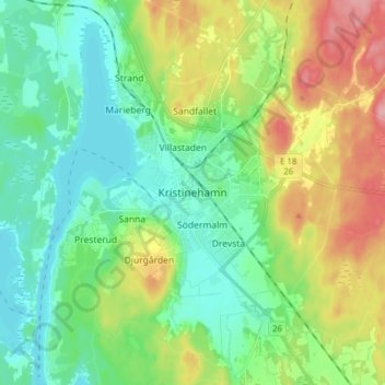 Topografisk kort Kristinehamn, højde, terræn