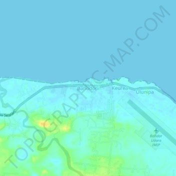 Topografisk kort Bahodopi, højde, terræn