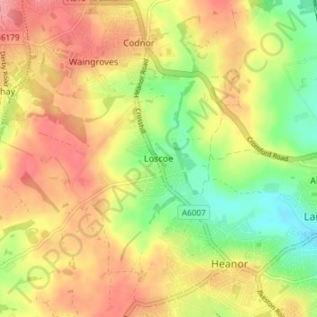 Topografisk kort Loscoe, højde, terræn