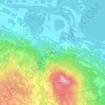 Topografisk kort Handöl, højde, terræn