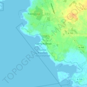Topografisk kort Gamla Köpstad, højde, terræn