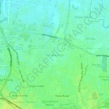 Topografisk kort Harapanjaya, højde, terræn