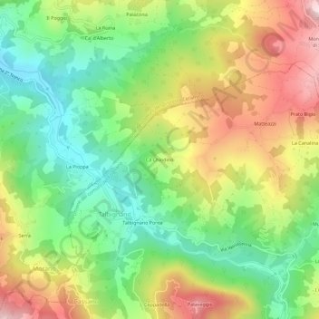 Topografisk kort Cà Chiodino, højde, terræn