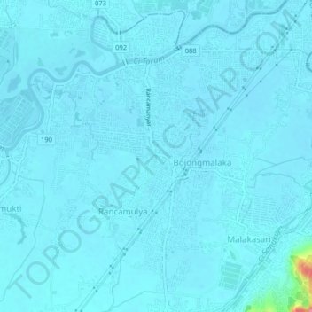Topografisk kort Rancamanyar, højde, terræn
