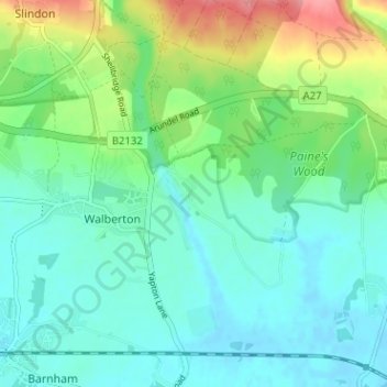 Topografisk kort Binsted, højde, terræn