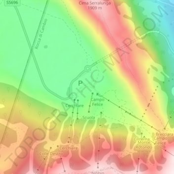 Topografisk kort Campo Felice, højde, terræn