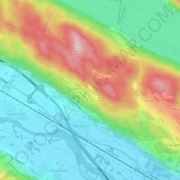 Topografisk kort Oberzmöln, højde, terræn