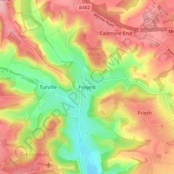 Topografisk kort Fingest, højde, terræn