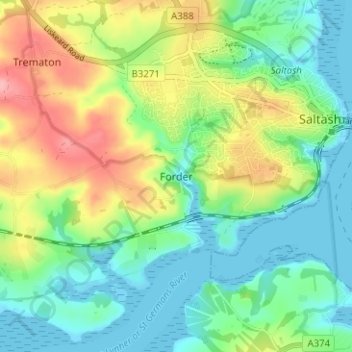 Topografisk kort Forder, højde, terræn