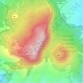 Topografisk kort Montagna Grande, højde, terræn