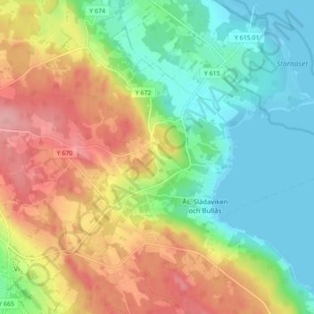 Topografisk kort Släda, højde, terræn