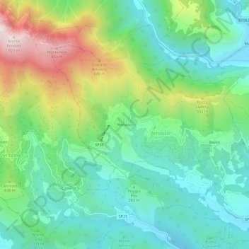 Topografisk kort Menosio, højde, terræn
